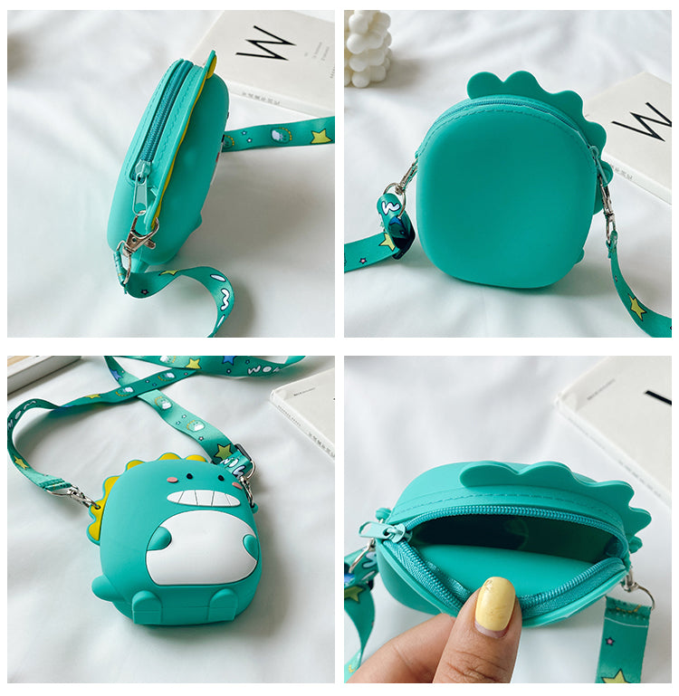 Green Dinosaur cross body shoulder silicone kids bag purse