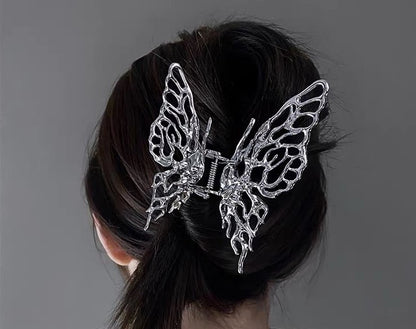 Silver butterfly hair clip claw