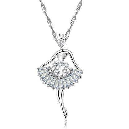Silver And Cubic Zirconia Ballerina Pendant Necklace