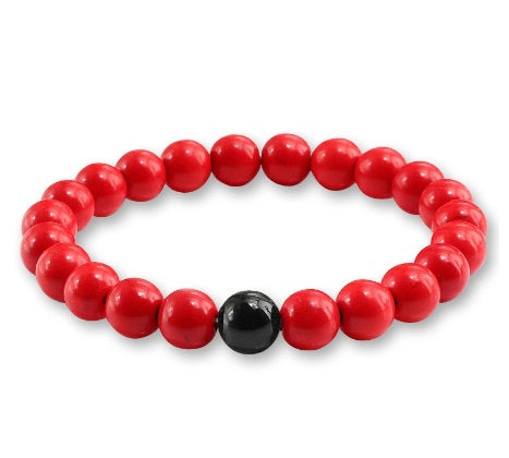 Beaded adjustable bracelets marble, black and red