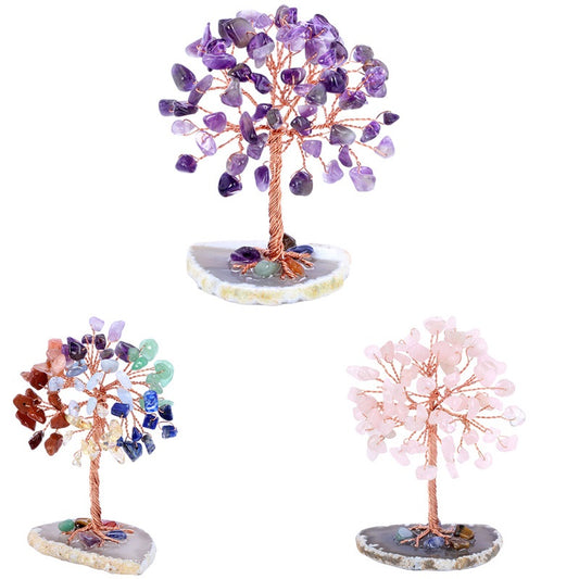 Crystal Quartz Money Tree Agate Base Rose Quartz Amethyst Chakra Gemstones