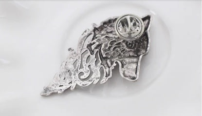 Wolf head pin brooch badge