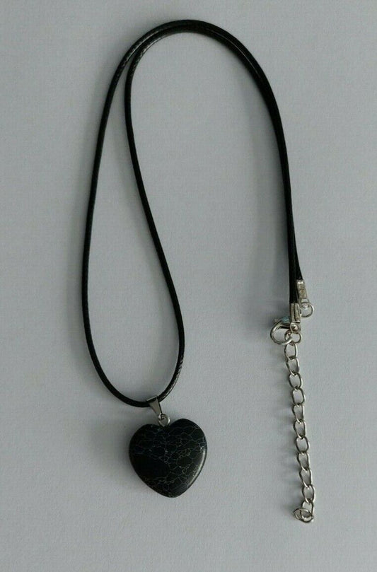 Natural Black Turquoise Heart Shaped Gemstone Pendant Necklace