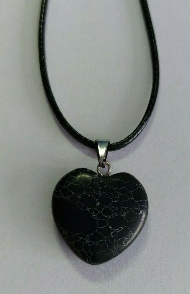 Natural Black Turquoise Heart Shaped Gemstone Pendant Necklace