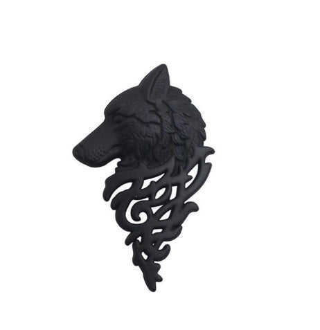 Wolf head pin brooch badge