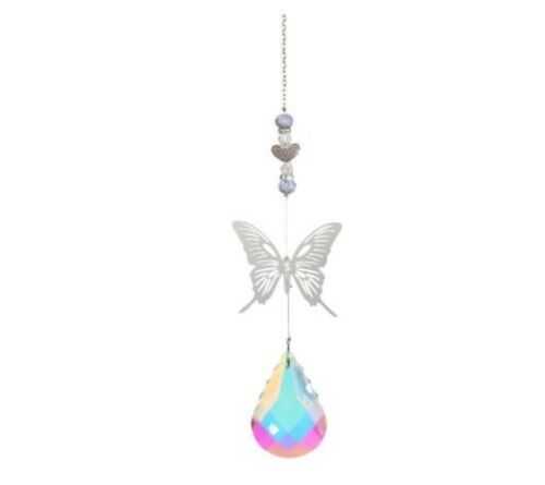 sun catcher - beads leading to silver metal butterfly leading to large k9 crystal droplet