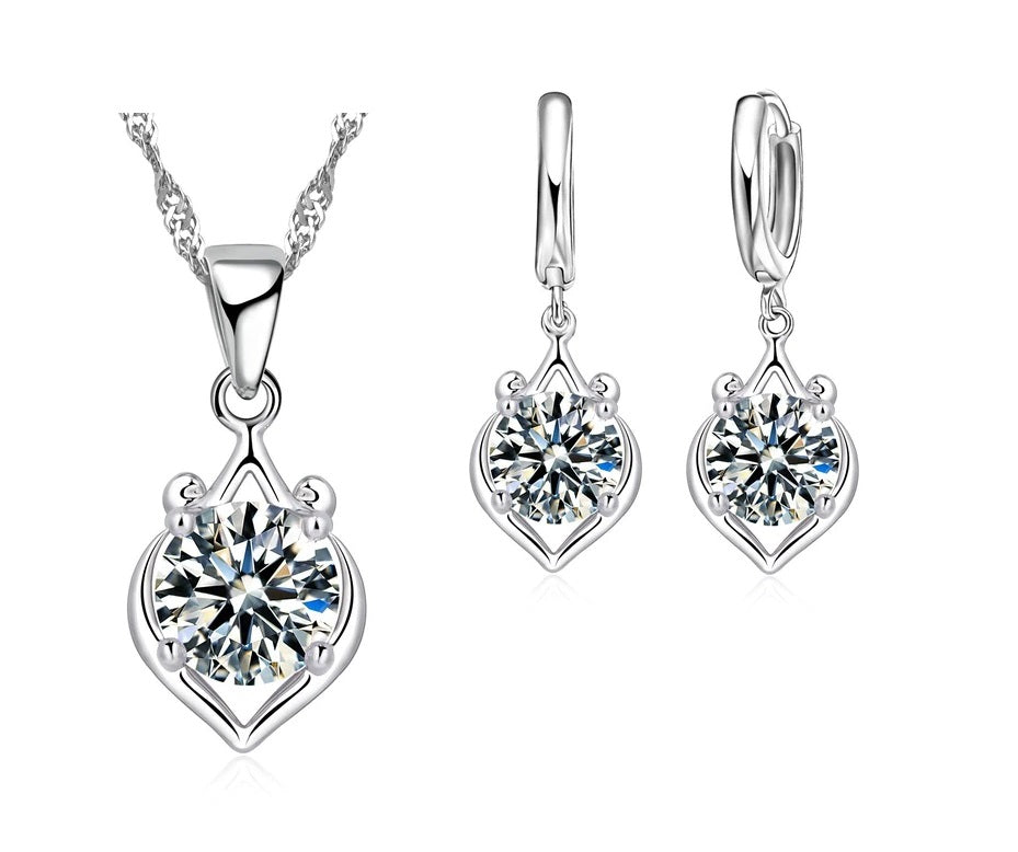 Beautiful silver and cubic zirconia necklace and earrings set