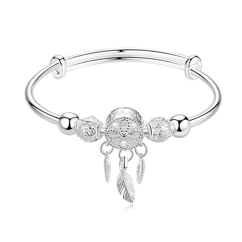 Silver Adjustable Dream Catcher Feather Bracelet Bangle