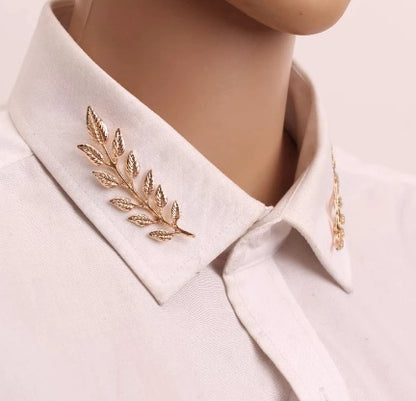 Pair Leaf Collar Pin Brooches