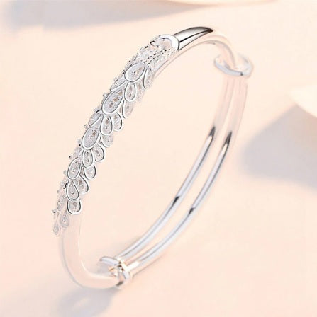 Peacock Adjustable Silver Bracelet Bangle