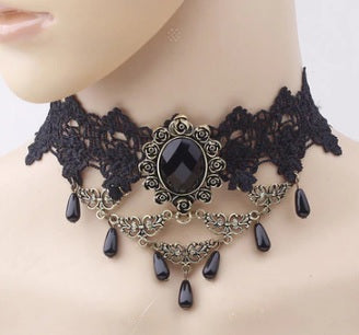 Vintage gothic wiccan pagan black lace choker necklaces