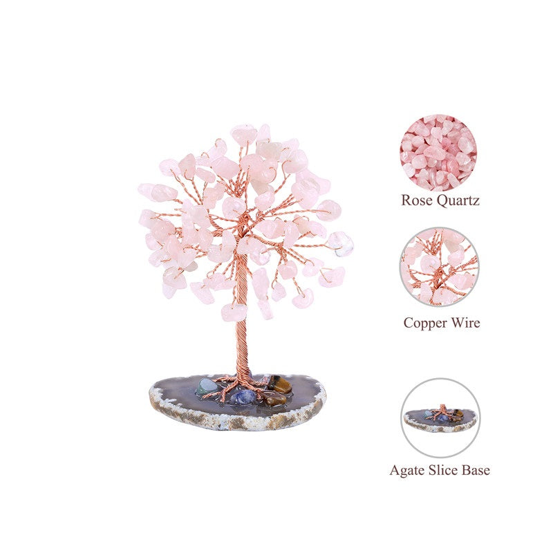 Crystal Quartz Money Tree Agate Base Rose Quartz Amethyst Chakra Gemstones