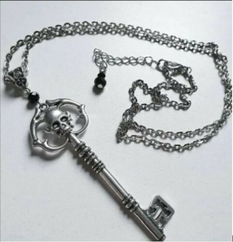 Skull Key Sliver & Black Pendant Necklace