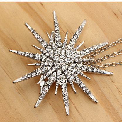 Double star brooch with connecting chain black gold silver pin brooch with crystal rhinestones