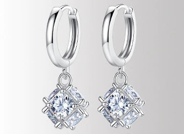 Silver hoop dangly earrings with cubic zirconia