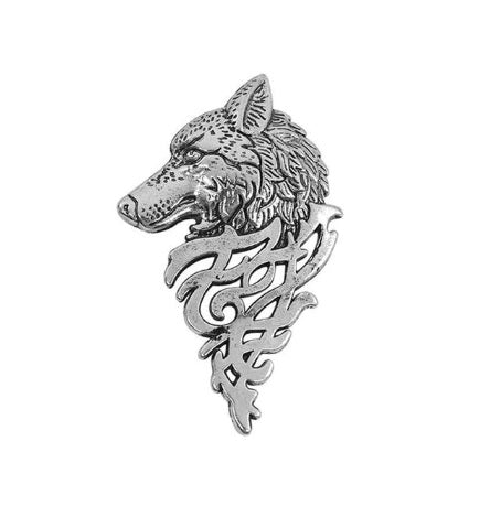 Wolf head pin brooch badge